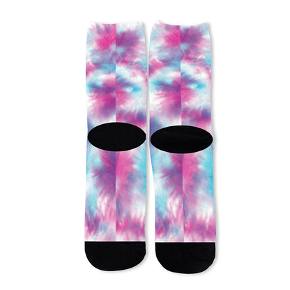 Blue And Purple Shibori Tie Dye Print Long Socks