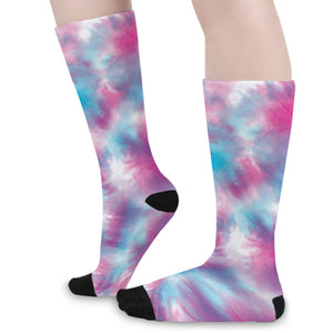 Blue And Purple Shibori Tie Dye Print Long Socks