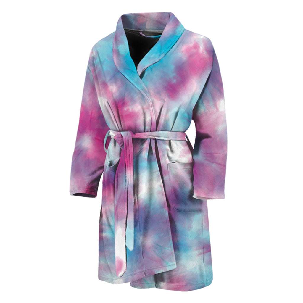 Blue And Purple Shibori Tie Dye Print Men's Bathrobe