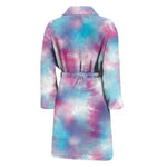 Blue And Purple Shibori Tie Dye Print Men's Bathrobe