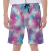 Blue And Purple Shibori Tie Dye Print Men's Beach Shorts