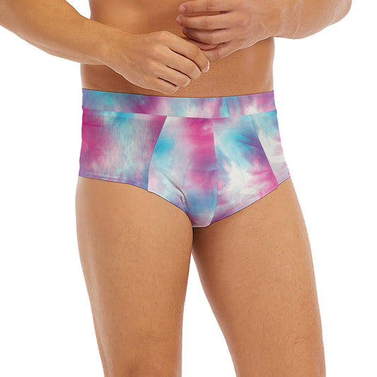 Blue And Purple Shibori Tie Dye Print Men's Briefs