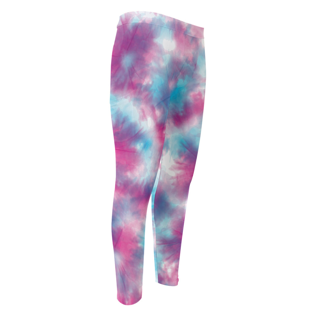 Blue And Purple Shibori Tie Dye Print Men's Compression Pants