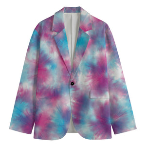 Blue And Purple Shibori Tie Dye Print Men's Cotton Blazer