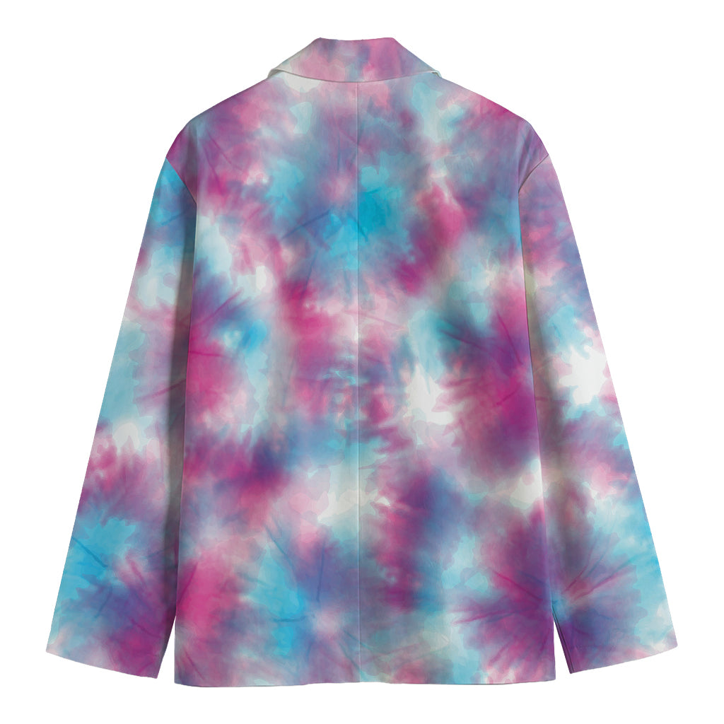 Blue And Purple Shibori Tie Dye Print Men's Cotton Blazer