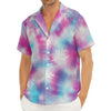 Blue And Purple Shibori Tie Dye Print Men's Deep V-Neck Shirt