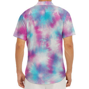 Blue And Purple Shibori Tie Dye Print Men's Deep V-Neck Shirt