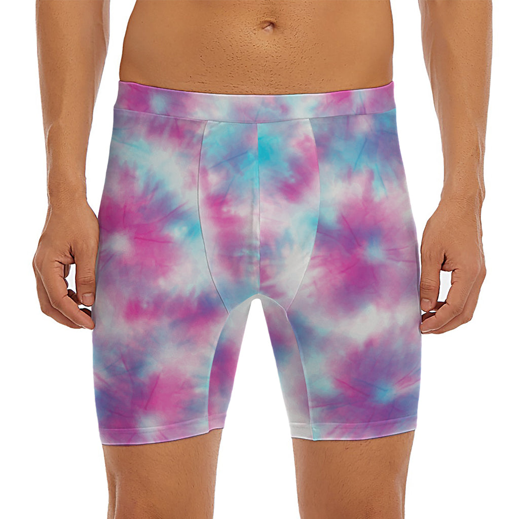 Blue And Purple Shibori Tie Dye Print Men's Long Boxer Briefs