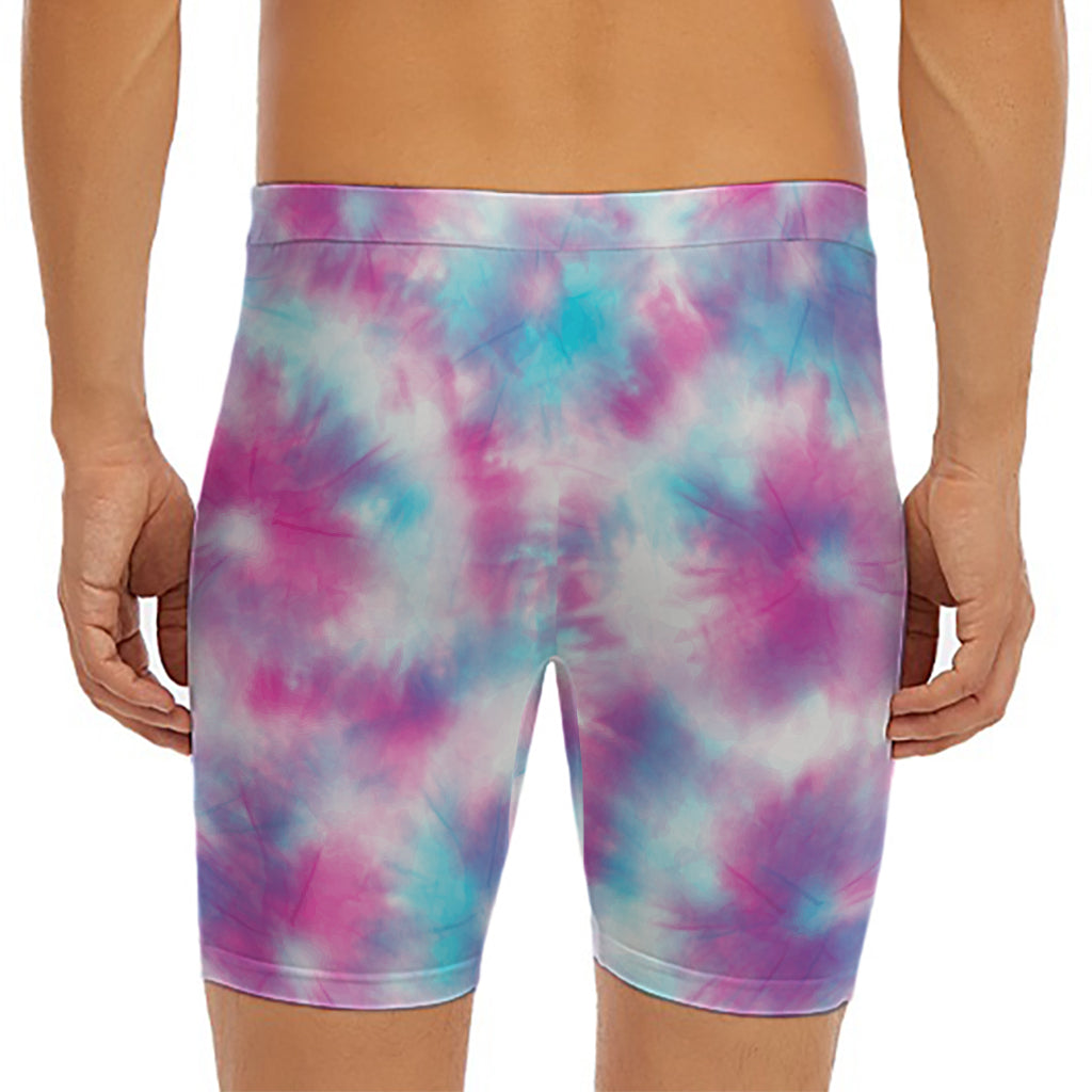 Blue And Purple Shibori Tie Dye Print Men's Long Boxer Briefs