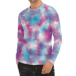 Blue And Purple Shibori Tie Dye Print Men's Long Sleeve Rash Guard