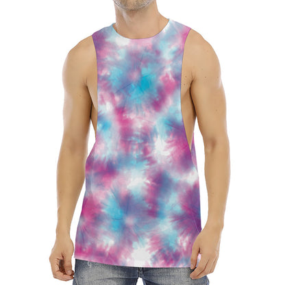 Blue And Purple Shibori Tie Dye Print Men's Muscle Tank Top