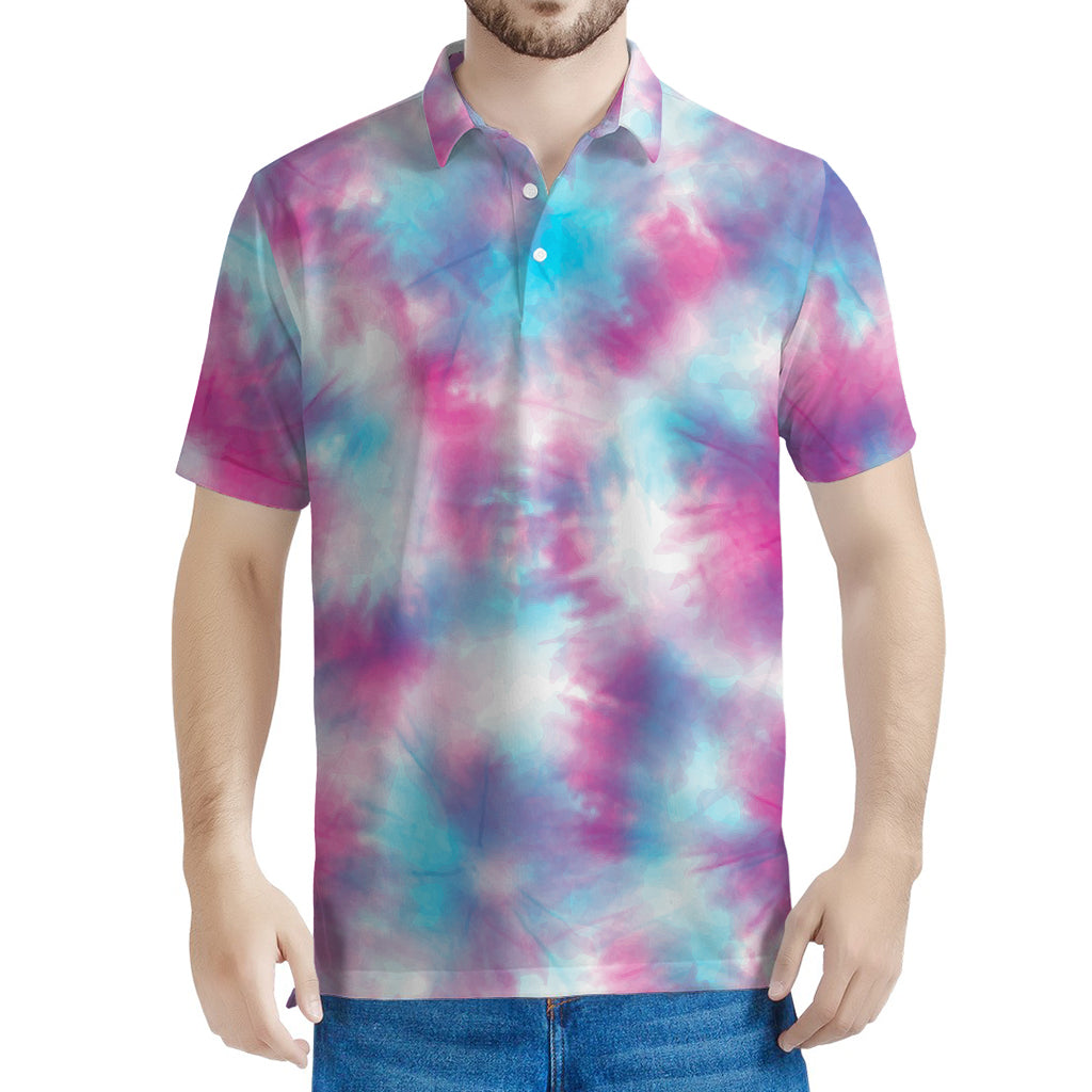 Blue And Purple Shibori Tie Dye Print Men's Polo Shirt