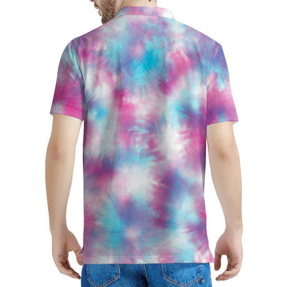 Blue And Purple Shibori Tie Dye Print Men's Polo Shirt