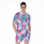 Blue And Purple Shibori Tie Dye Print Men's Rompers