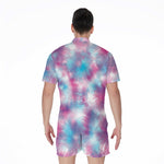 Blue And Purple Shibori Tie Dye Print Men's Rompers
