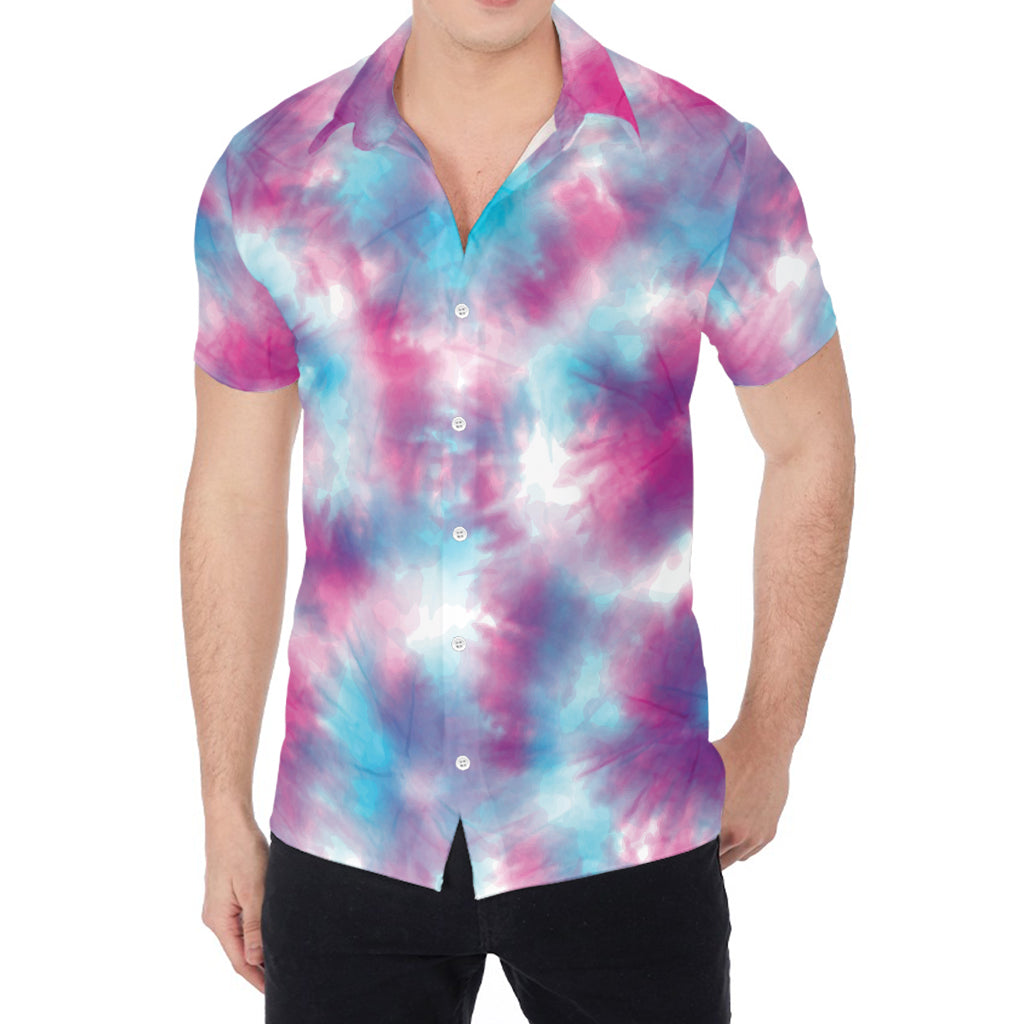 Blue And Purple Shibori Tie Dye Print Men's Shirt