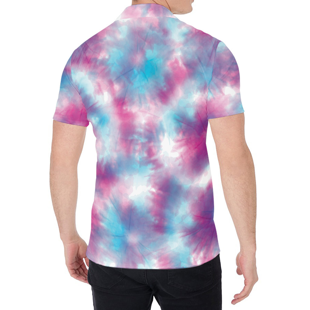 Blue And Purple Shibori Tie Dye Print Men's Shirt
