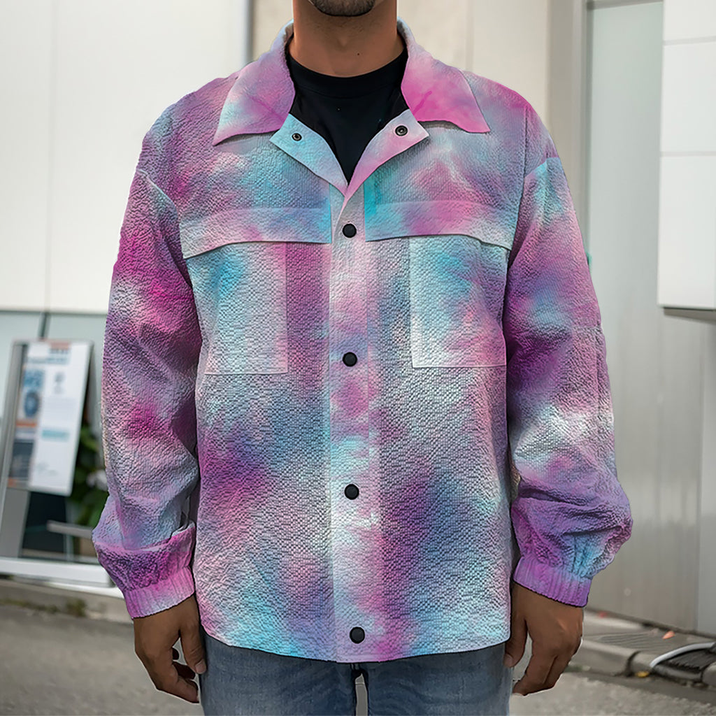 Blue And Purple Shibori Tie Dye Print Men's Shirt Jacket