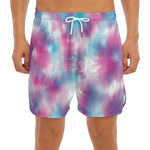 Blue And Purple Shibori Tie Dye Print Men's Split Running Shorts