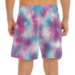 Blue And Purple Shibori Tie Dye Print Men's Split Running Shorts