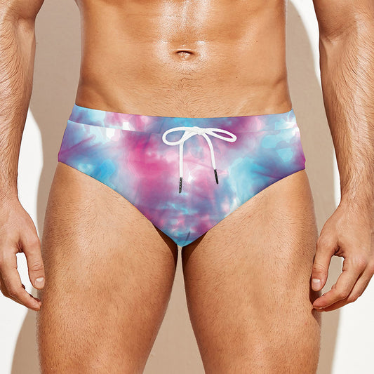 Blue And Purple Shibori Tie Dye Print Men's Swim Briefs