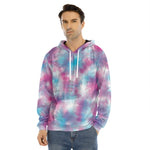 Blue And Purple Shibori Tie Dye Print Men's Velvet Pullover Hoodie
