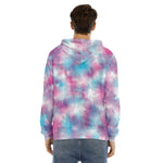 Blue And Purple Shibori Tie Dye Print Men's Velvet Pullover Hoodie
