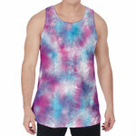 Blue And Purple Shibori Tie Dye Print Men's Velvet Tank Top