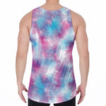 Blue And Purple Shibori Tie Dye Print Men's Velvet Tank Top
