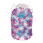Blue And Purple Shibori Tie Dye Print Mesh Laundry Hamper