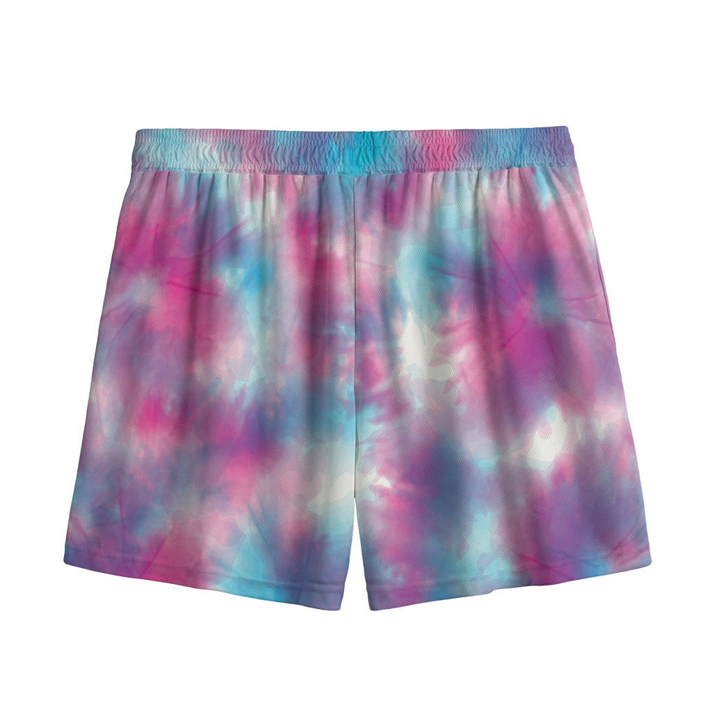 Blue And Purple Shibori Tie Dye Print Mesh Shorts