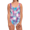 Blue And Purple Shibori Tie Dye Print One Piece Swimsuit