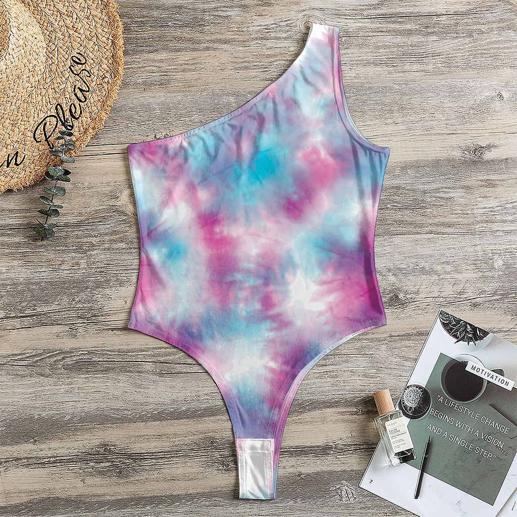 Blue And Purple Shibori Tie Dye Print One Shoulder Bodysuit