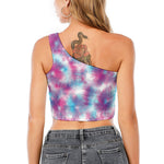 Blue And Purple Shibori Tie Dye Print One Shoulder Crop Top
