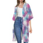 Blue And Purple Shibori Tie Dye Print Open Front Beach Cover Up