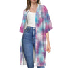 Blue And Purple Shibori Tie Dye Print Open Front Beach Cover Up