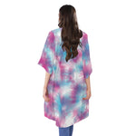 Blue And Purple Shibori Tie Dye Print Open Front Beach Cover Up