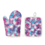 Blue And Purple Shibori Tie Dye Print Oven Mitt And Pot Holder Set