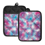 Blue And Purple Shibori Tie Dye Print Pot Holders With Pocket