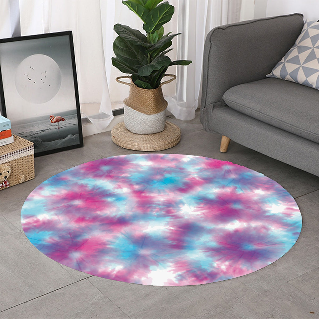 Blue And Purple Shibori Tie Dye Print Round Rug