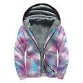 Blue And Purple Shibori Tie Dye Print Sherpa Lined Zip Up Hoodie