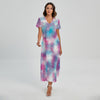 Blue And Purple Shibori Tie Dye Print Short Sleeve Maxi Dress