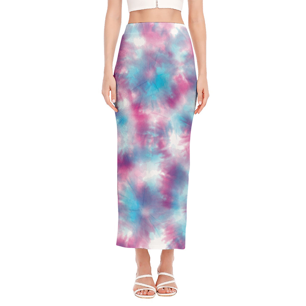 Blue And Purple Shibori Tie Dye Print Side Slit Maxi Skirt