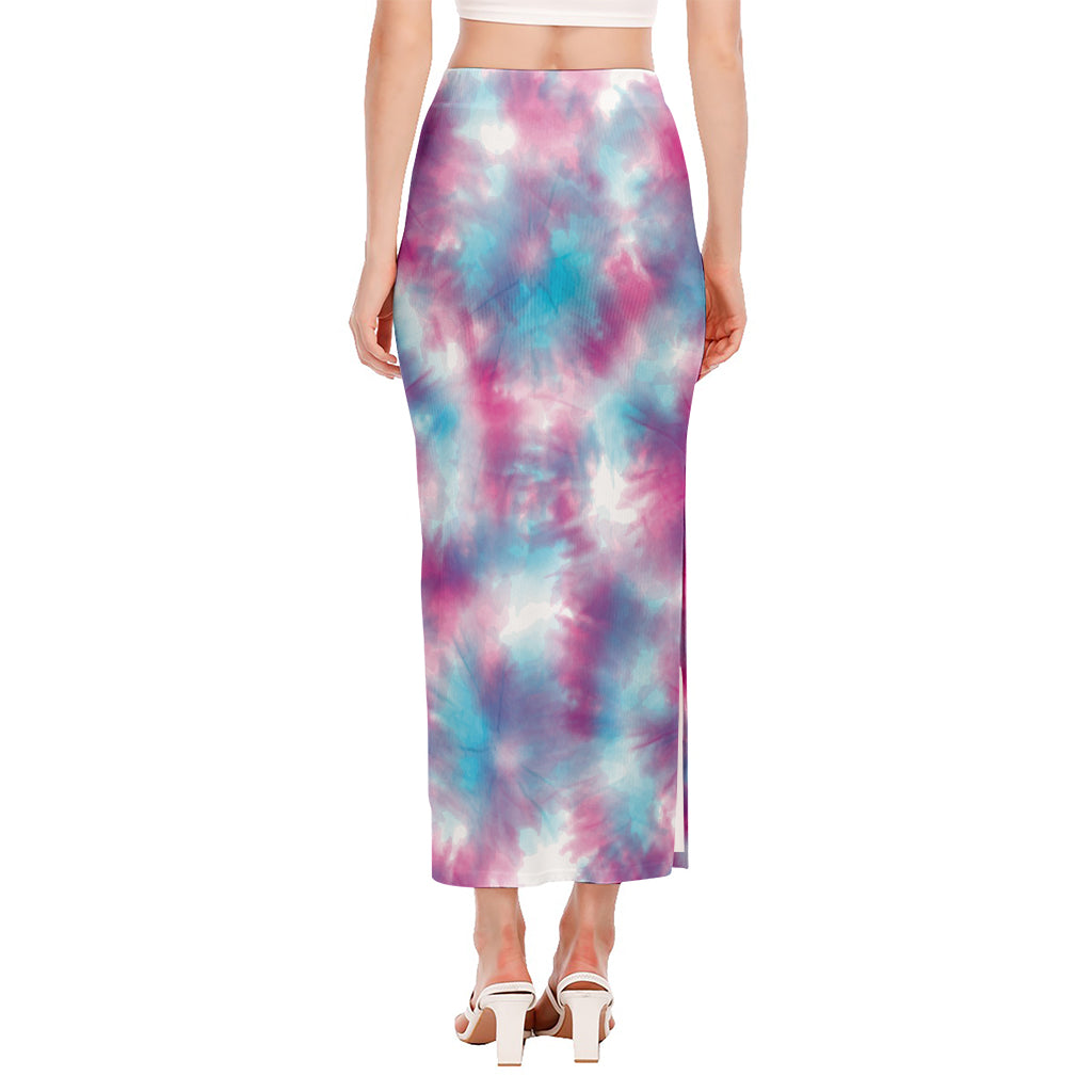 Blue And Purple Shibori Tie Dye Print Side Slit Maxi Skirt