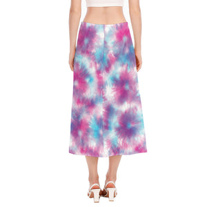 Blue And Purple Shibori Tie Dye Print Side Slit Midi Skirt