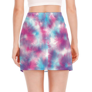 Blue And Purple Shibori Tie Dye Print Side Slit Mini Skirt