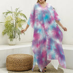 Blue And Purple Shibori Tie Dye Print Silk V-Neck Kaftan Dress