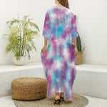 Blue And Purple Shibori Tie Dye Print Silk V-Neck Kaftan Dress