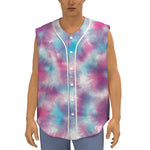 Blue And Purple Shibori Tie Dye Print Sleeveless Baseball Jersey