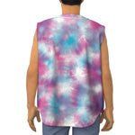 Blue And Purple Shibori Tie Dye Print Sleeveless Baseball Jersey